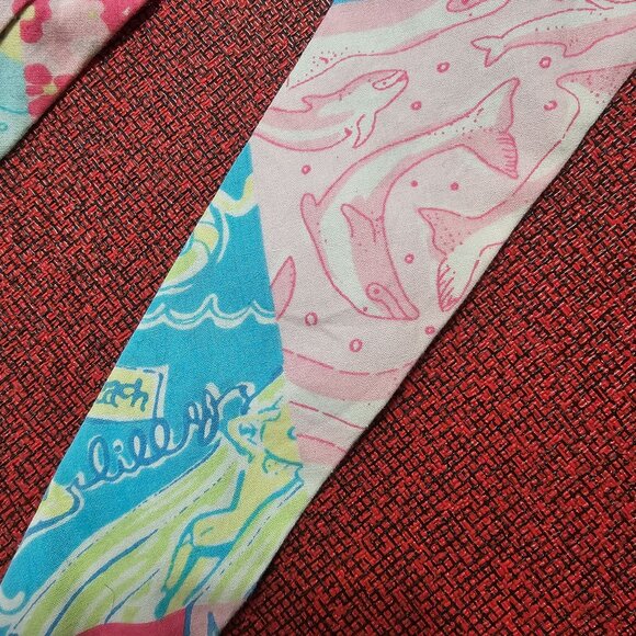 VTG Y2K Lilly Pulitzer Patchwork Tie Floral & Oceanic Print White Label Preppy - Picture 4 of 9